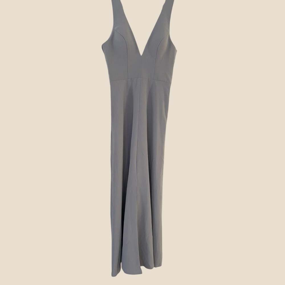 NWT JJ's House Maxi Dress Women 6 Silver New V-Neck Slit Open Back Formal Gown
